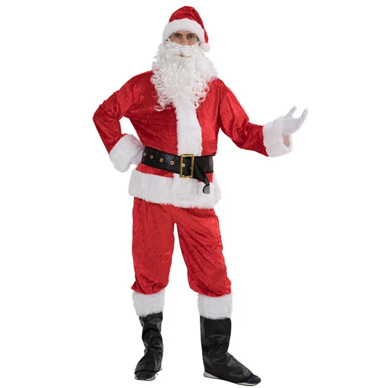 6PCS Christmas Santa Claus Costume Fancy Dress Adult Suits Cosplay Outfits S-3XL