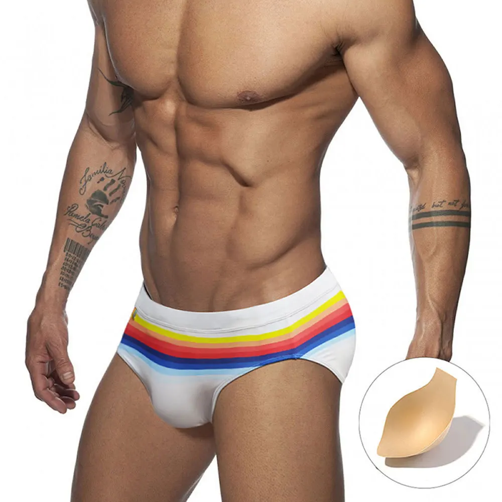 

Swim Trunks Men's Push-up Pad Summer Quick-drying Stripes Swimming Briefs Boxer Beach Shorts Surfing Bathing Suit Swimwear