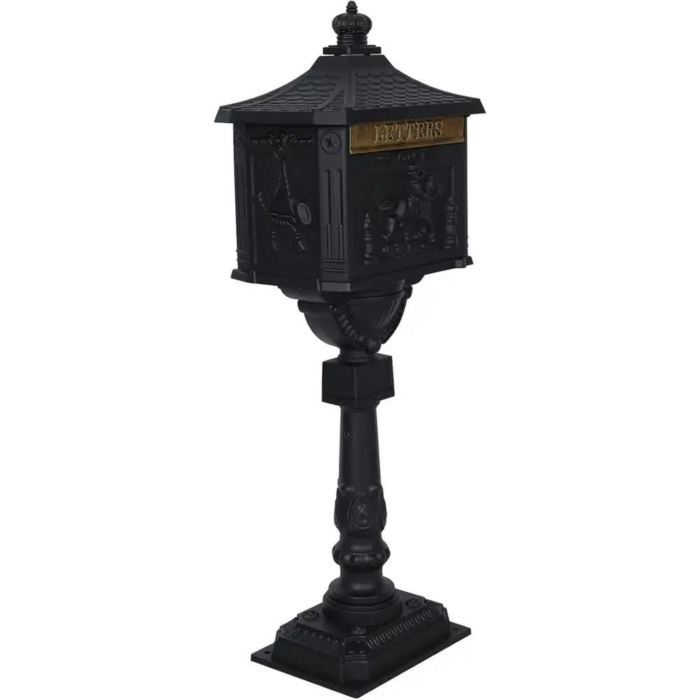 

Сверхмощная литая почтовая коробка, почтовая коробка с двумя ключами или украшением во дворе виллы - черный