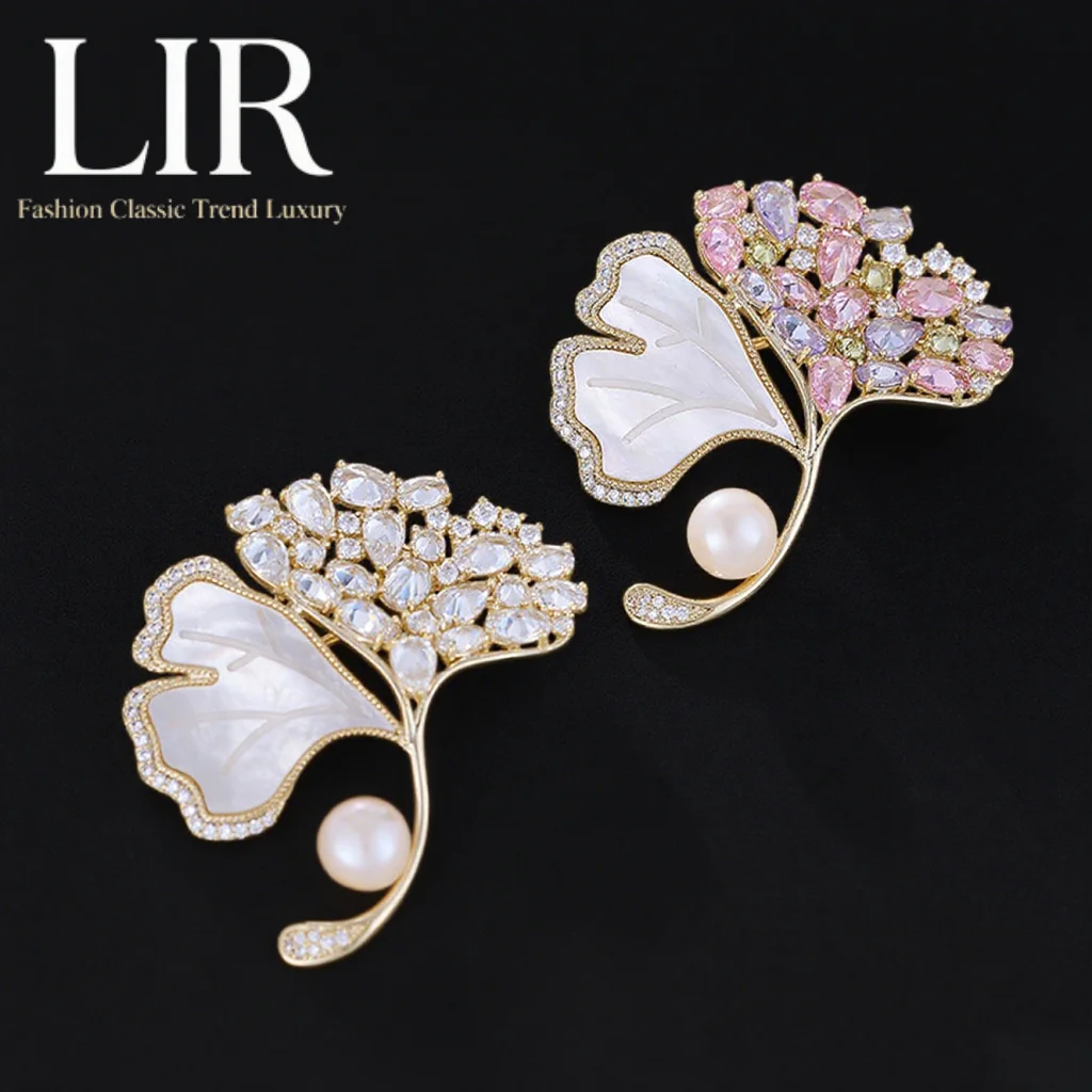 

Модная брошь LIR в виде гинкго: высококачественный дизайн, цвет циркона и жемчуга, пожизненное счастье, шикарные украшения для женщин
