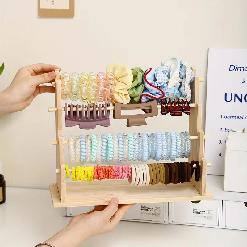 Aufbewahrungsartefakt für Haarschmuck aus Holz, Haarband-Ausstellungsständer mit großem Fassungsvermögen, Kinder-Haarring-Greifclip, Finishing Multi-La