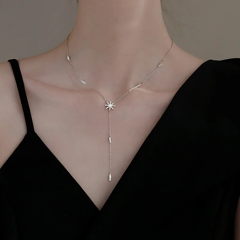 

925 Sterling Silver Necklace Shiny Delicate Multiple Stars Long Pendant Clavicle Chain Birthday Party Gifts Women Fashion Jewelr