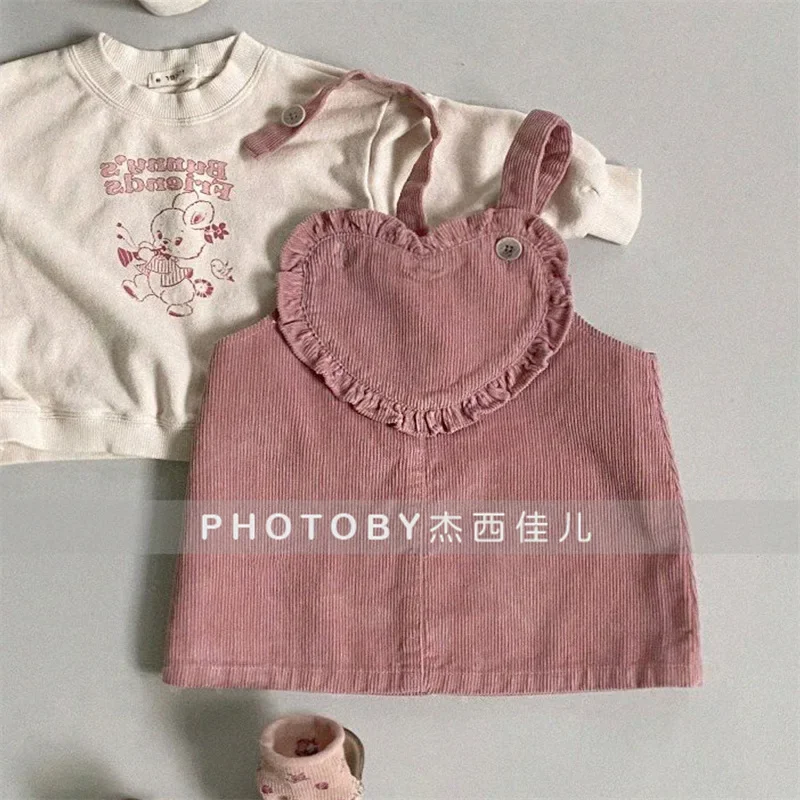 Children Clothing 2022 Autumn Winter Korean Style New Fashionable Baby Sweet Corduroy Strap Dress Casual Simple Kids Dress Girls