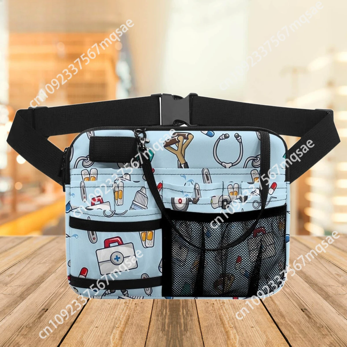 

Blue Organizer Fanny Pack Cartoon Medical Tools Pattern Adjustable Shoulder Waist Bags Zipper Belt Storage riñoneras Para Hombre