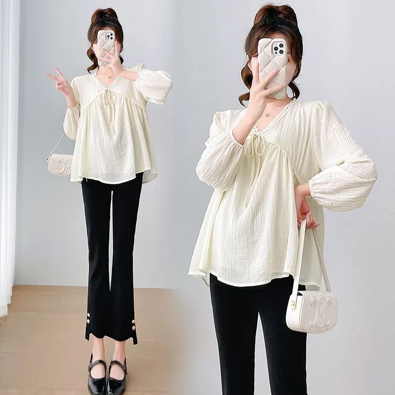 Pregnant Women's Solid Color Top 2023 Summer Loose Long Sleeve Maternity Top Comfortable Maternity Top Maternity Clothes LF003