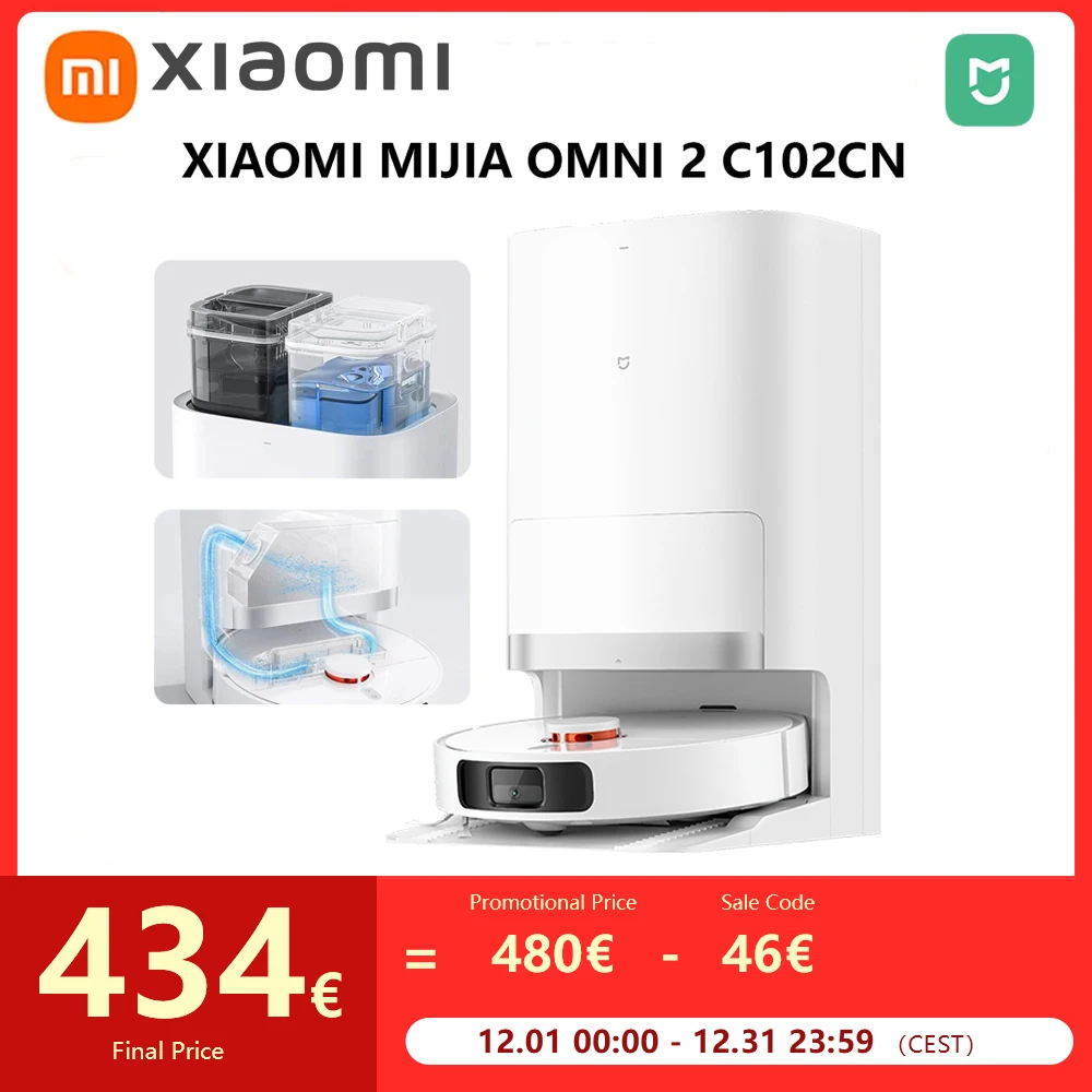 XIAOMI MIJIA OMNI 2 C102CN Robot Vacuum Cleaners Home Robot Vacuum Cleaners and Mop Combo APP Control Self Cleaning Empty Dock