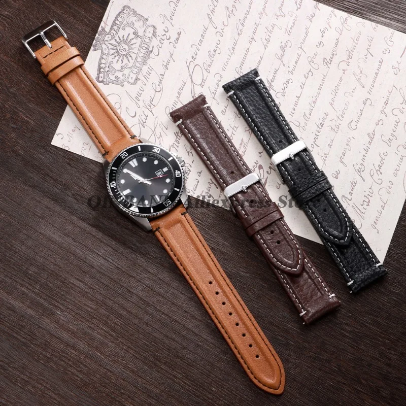 20 مللي متر 22 مللي متر جلد العجل حزام (استيك) ساعة الإفراج السريع الرجعية الأشرطة ل سايكو الأعمال أساور النساء الرجال استبدال لينة معصمه