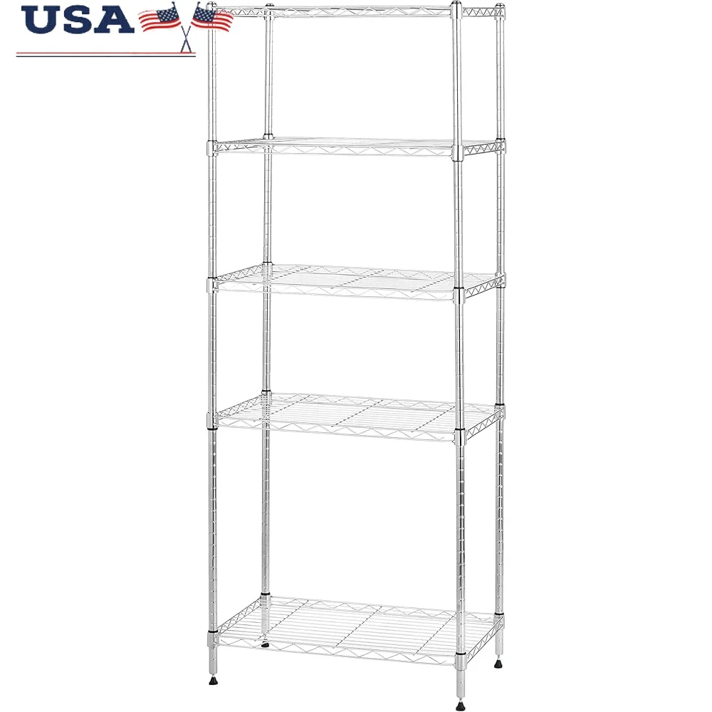 

5-Shelf Adjustable Storage Shelving Unit Heavy Duty Organizer Steel Wire Rack Garage Kitchen Laundry Room Tools Supplies