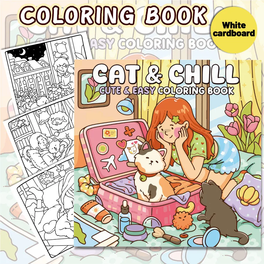 Libros para colorear Cat Life, escenas encantadoras, fácil colorear, para padres en casa, bricolaje para niños, relajarse, desplegar, aumentar la creatividad