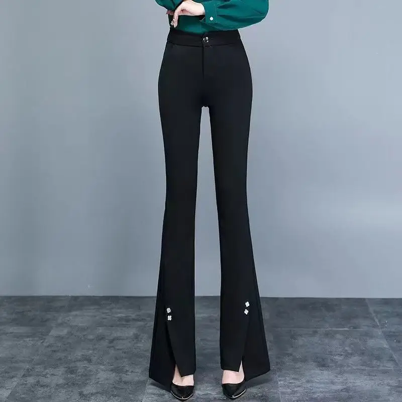 

2024 Women's Spring Autumn Fashion Long Solid Color Trousers Female Split High Waist Pants Ladies Slim Casual Flare Pants Y671