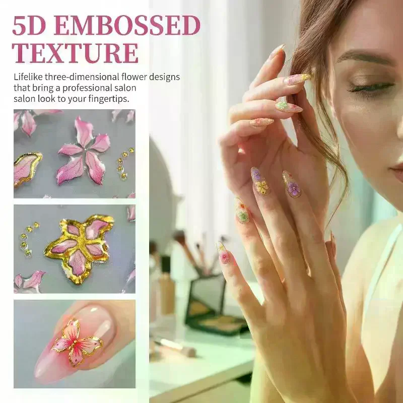 Blossom Floral Nail Stickers Bronzing 5D Spring Summer Petal Nail Appliques