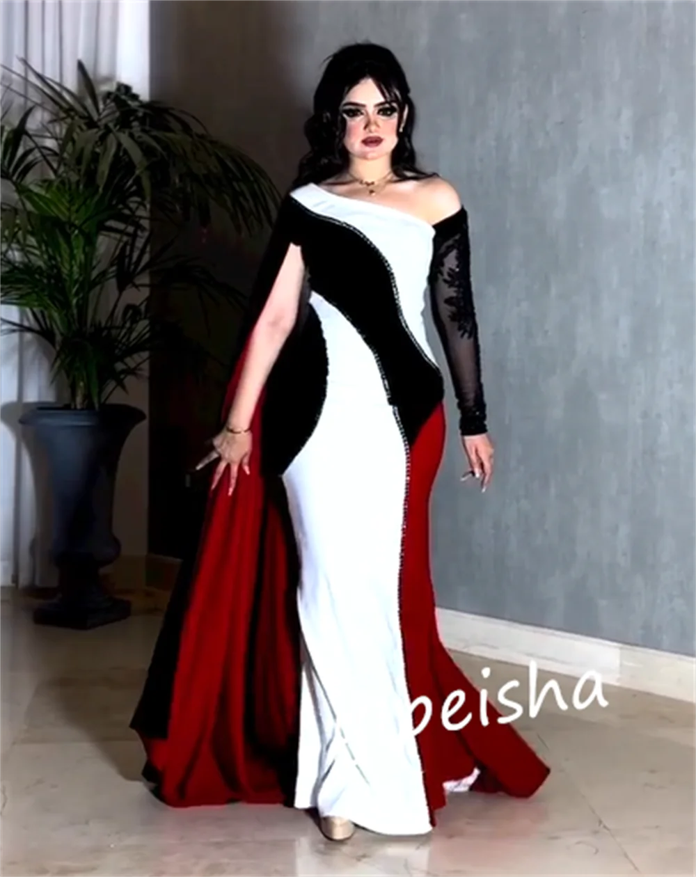 Vestido largo con hombros descubiertos y cuentas de sirena, traje a medida para ocasiones, es Arabia Saudita