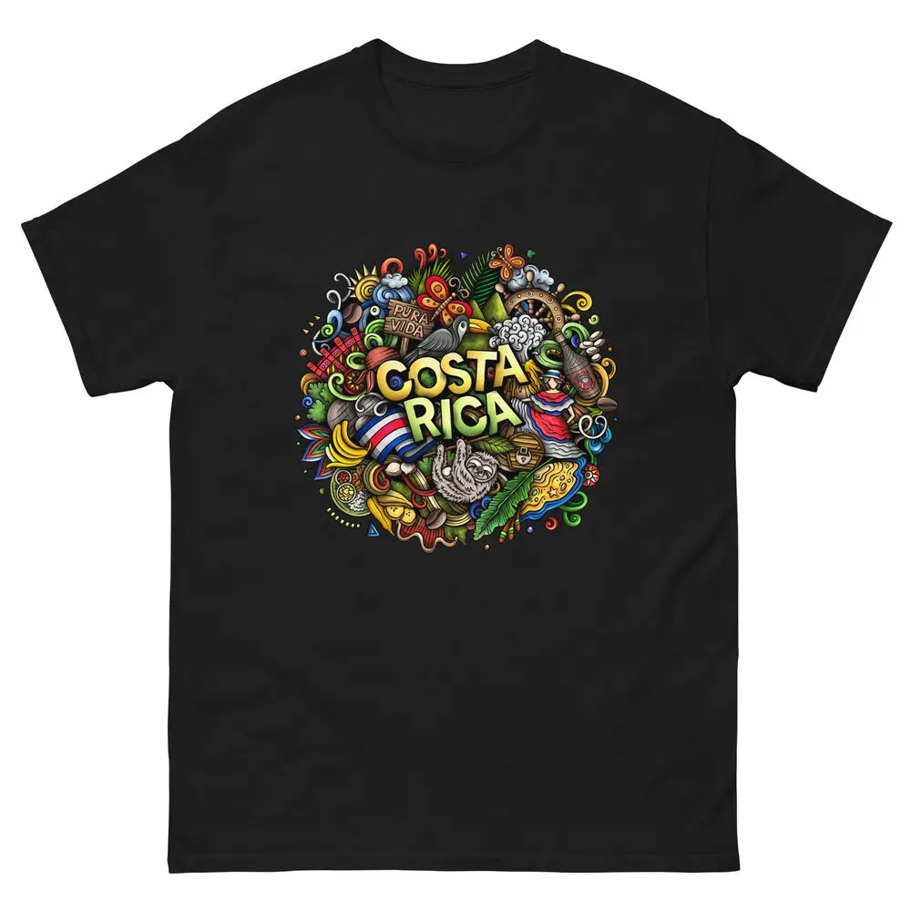 Costa Rica Cartoon Doodle Central America Country Design T-Shirt For Men Clothing Women Short Sleeve Tees Vintage