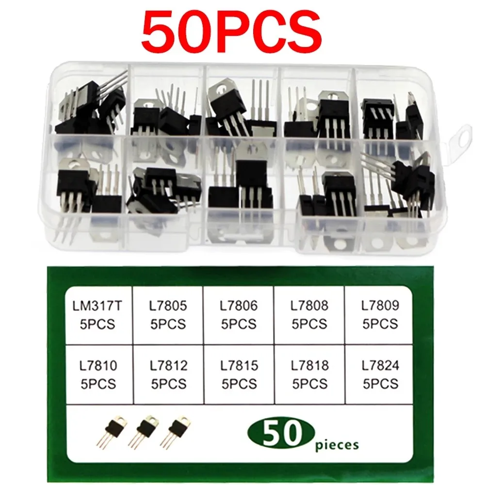 50 pieces of TO-220 series transistors, high-power three-terminal voltage regulator transistors, 10 specifications, LM317T