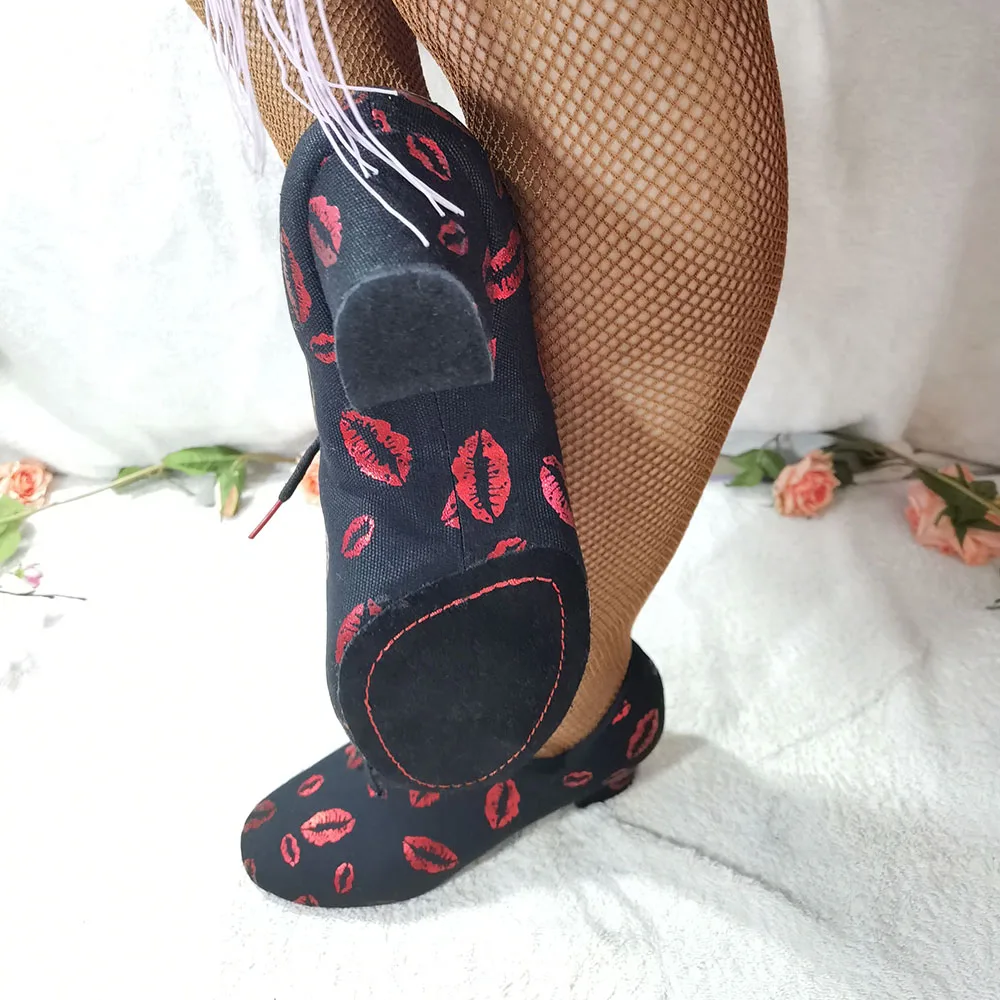 BD Dance Latin American Shoes Sneakers Dance for Woman Perform Social Jazz Sports Fitness Tango Argentina Shoes Red Lips T1-B
