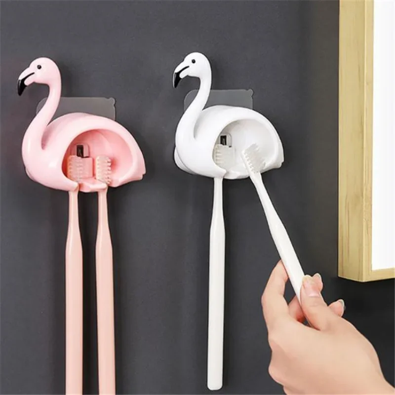 Flamingo Cat Wall-mounted Toothbrush Rack Punch-free Multifunctional Toilet sundries Holder Bathroom Storage Shelf Accessories