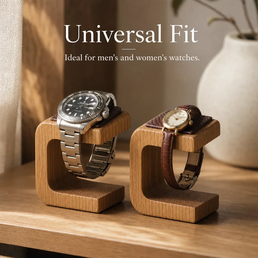 Handcrafted Solid Oak Wood Single Watch Stand Desktop Display Holder Organizer With Soft Genuine Bracket Anti‑Scratch Support