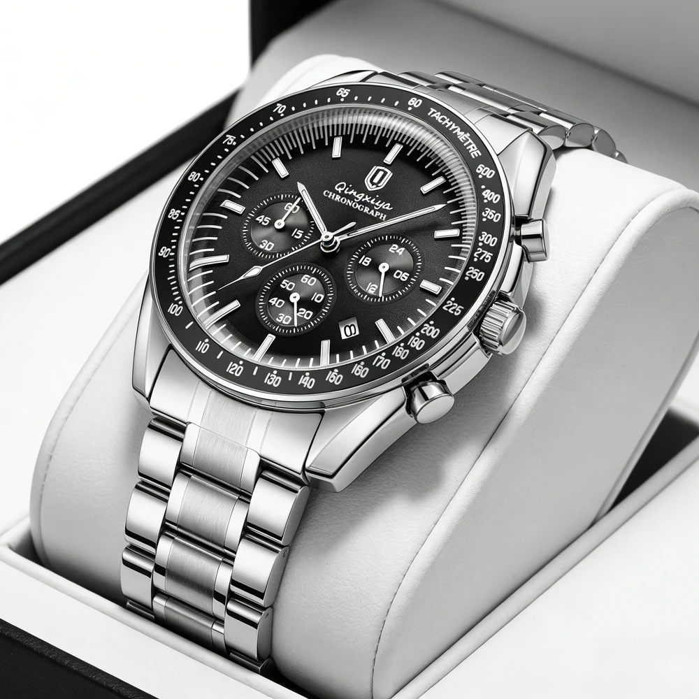 Relojes QINGXIYA para hombre, relojes de cuarzo de acero inoxidable de lujo de primeras marcas, relojes de pulsera deportivos con calendario luminoso para hombre, relojes de pulsera de negocios resistentes al agua