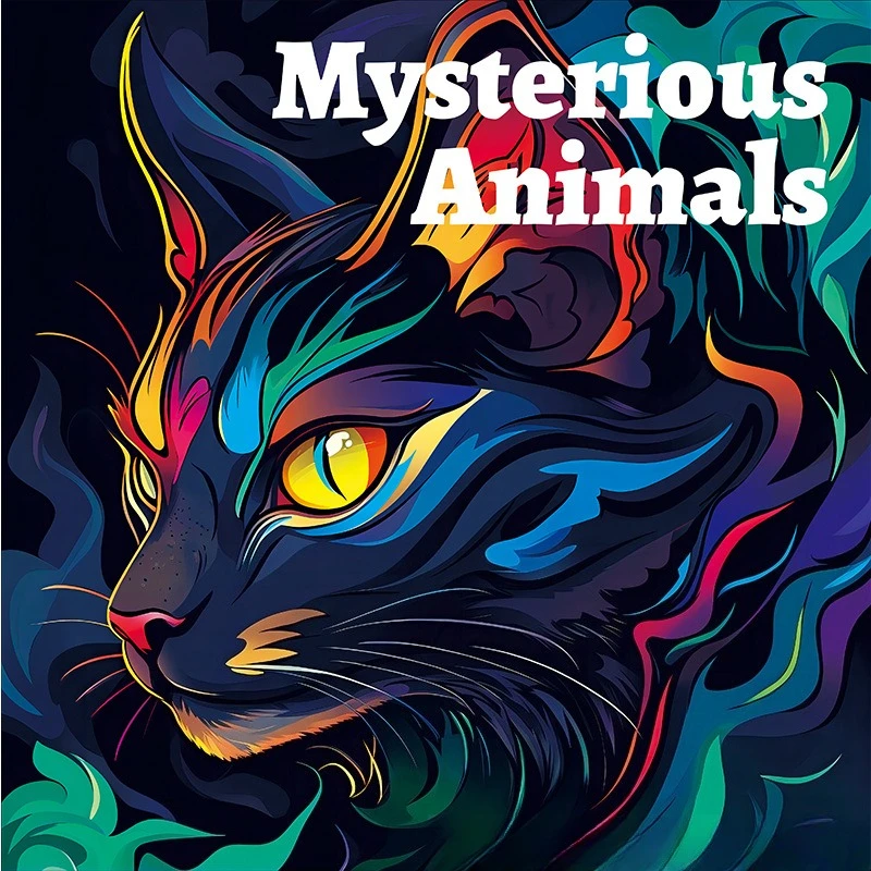 Mysterious Animals Coloring Book Psychedelic Black Cat Vibrant Rainbow Swirl Creature Stress Relief Drawing Book