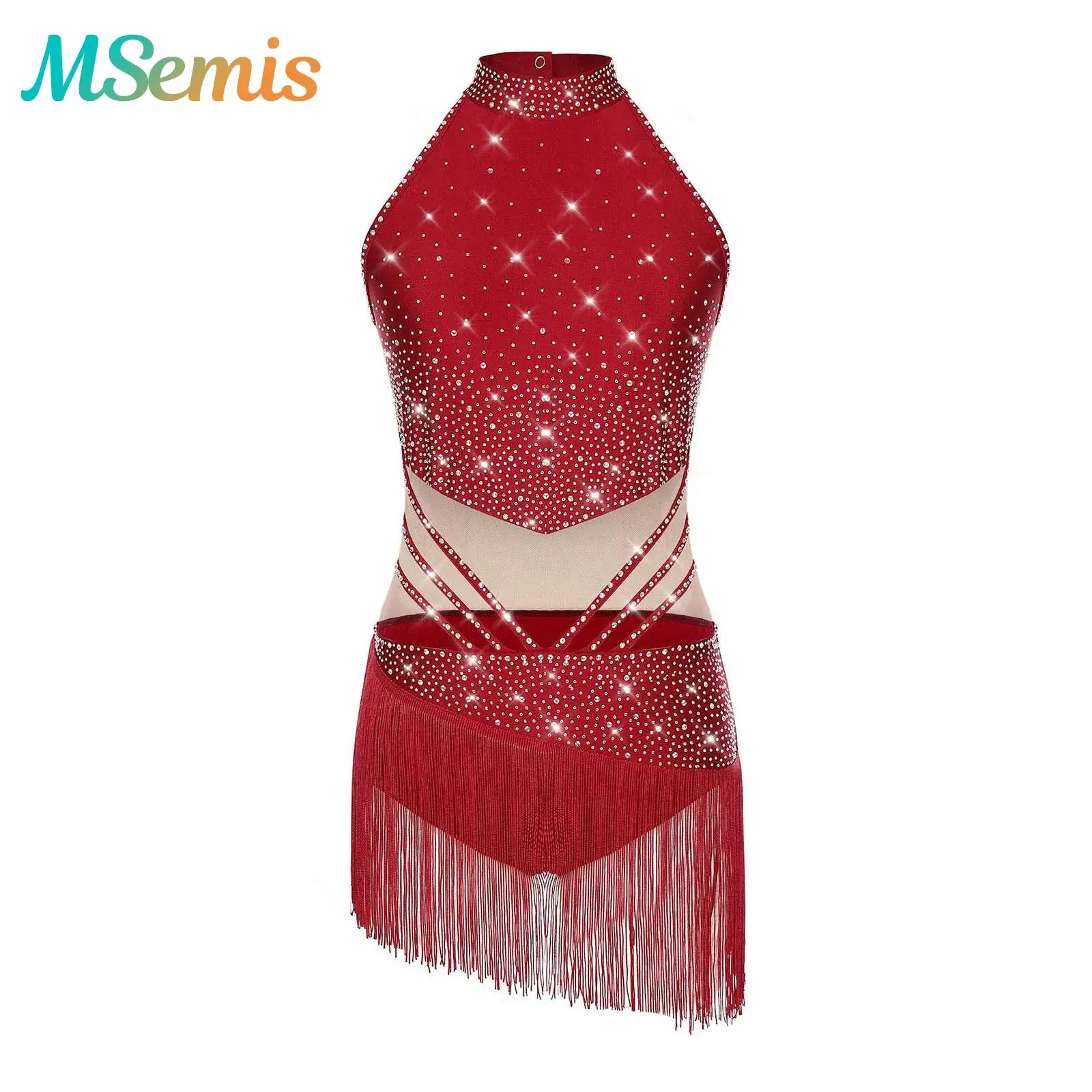 

Womens Adult Gymnastics Artistic Figure Skating Ballet Jersey Leotards Costume Tassels Adorned Leotard Latin Jazz Dance Outfits