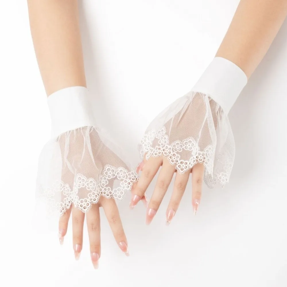 1 Pair Elegant Versatile Lace Sleeves Elastic Solid Color False Sleeves Floral Embroidery Detachable Lace Cuffs for Women