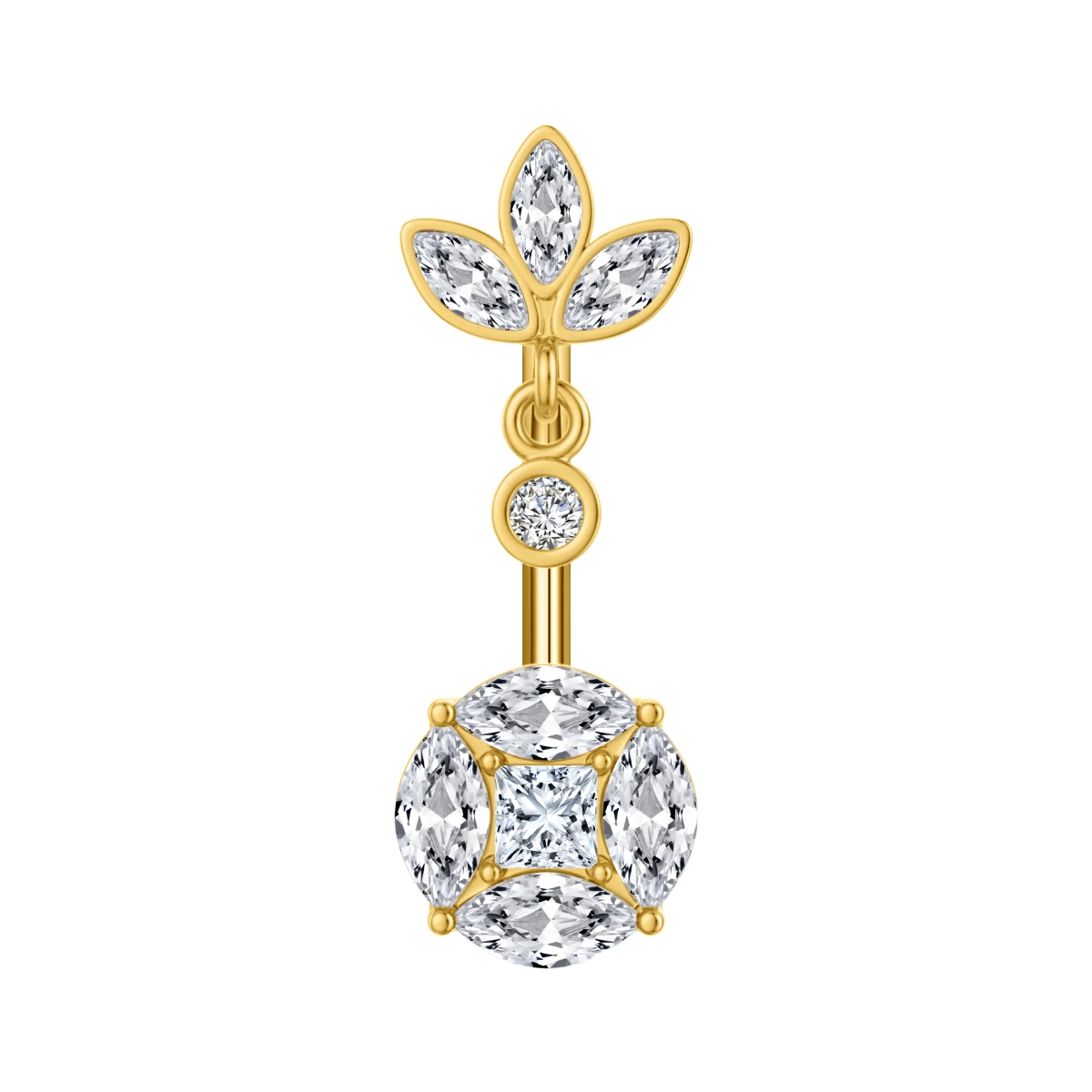 Crown Heart Dangled Belly Button Rings with Butterfly Drop