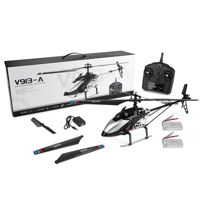 V913-A Black Silver Large Brushless Remote Control Alloy Helicopter Aircraft 4CH RC Heli Model Fall Resistant Altitude Maintain