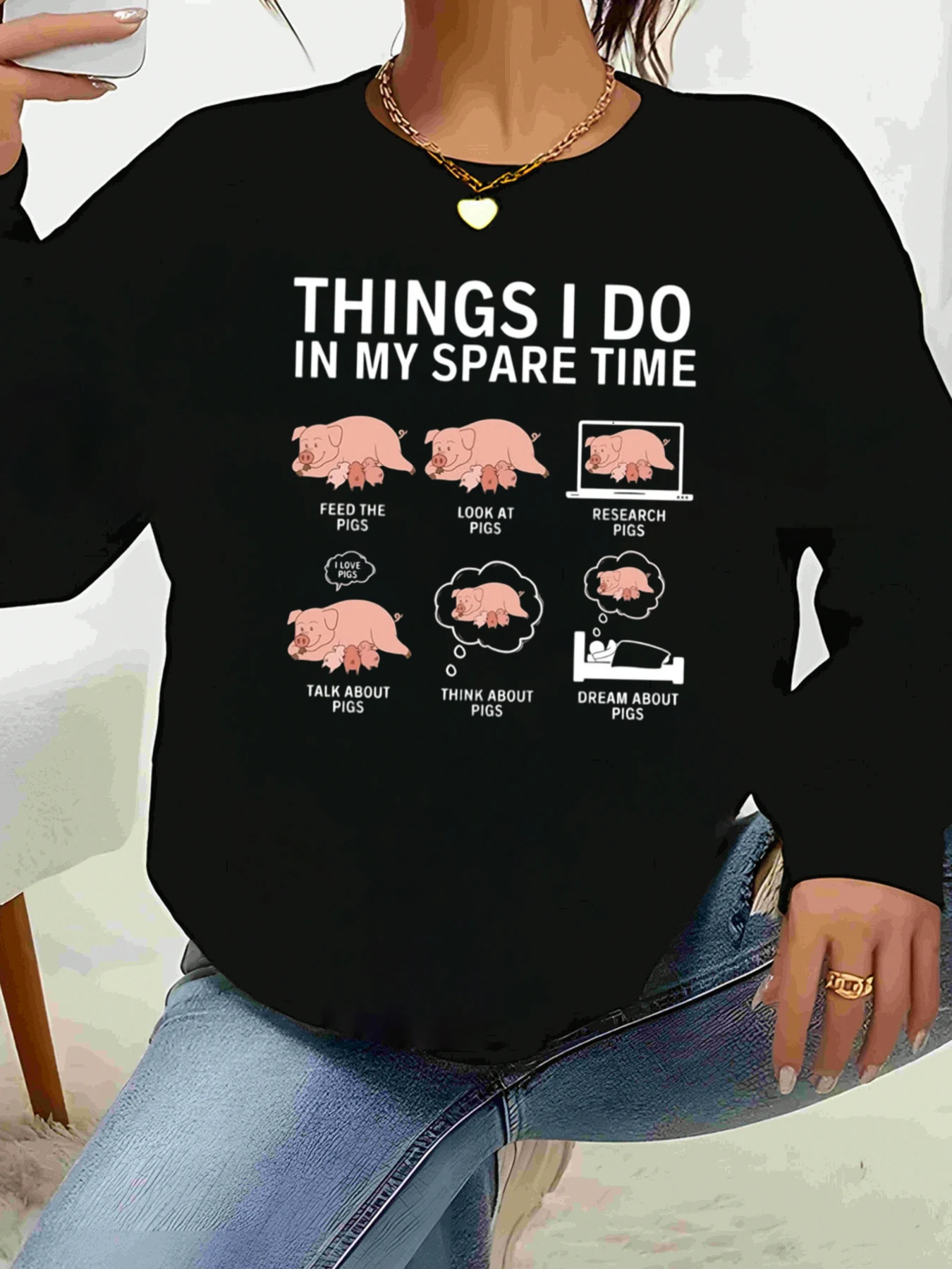 

Piggy Things I Do in My Spare Time Толстовка с принтом Повседневная одежда Женская мода