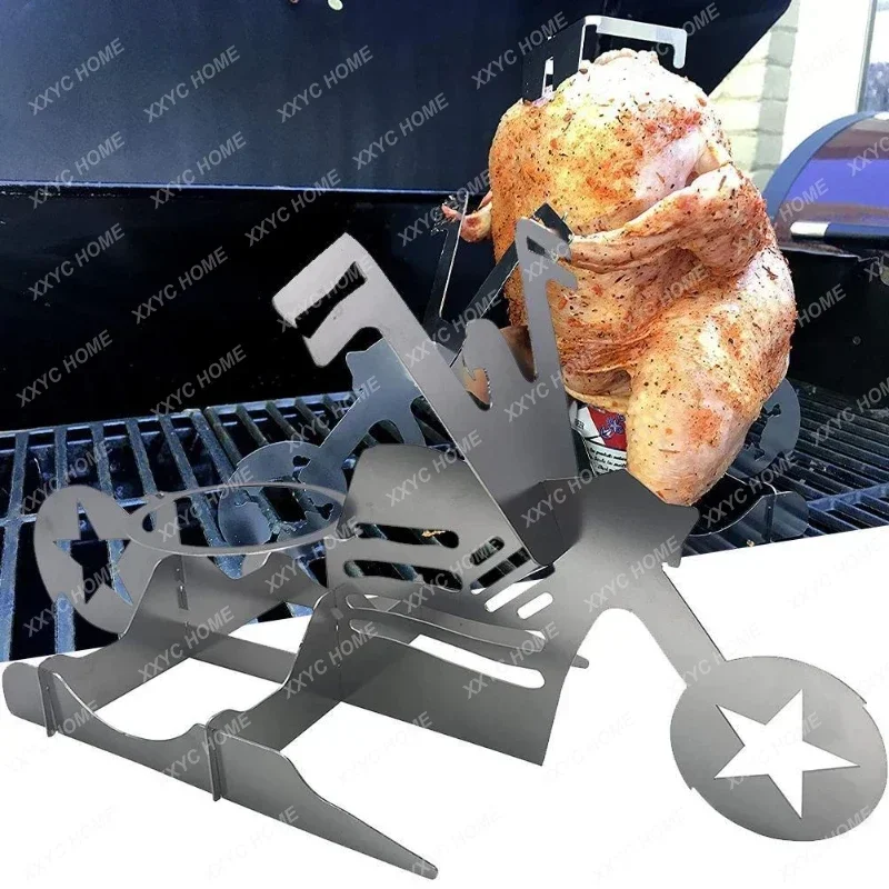 Motorcycle BBQ Chicken Stand Portable Grilling Roast Rack Barbecue Accessories BBQ Tool Stainless Steel Rack