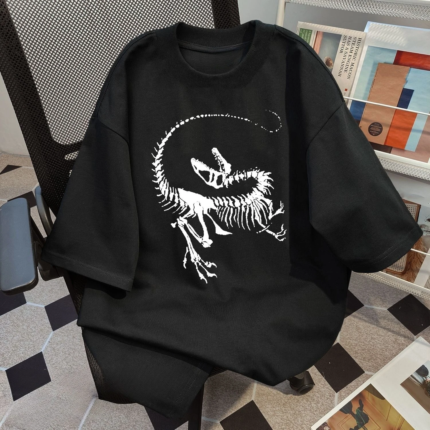 

Heavyweight Cotton Short-Sleeve T-Shirt - Unisex, American-Style Versatile Dinosaur Print Trendy Top graphic t shirts y2k top