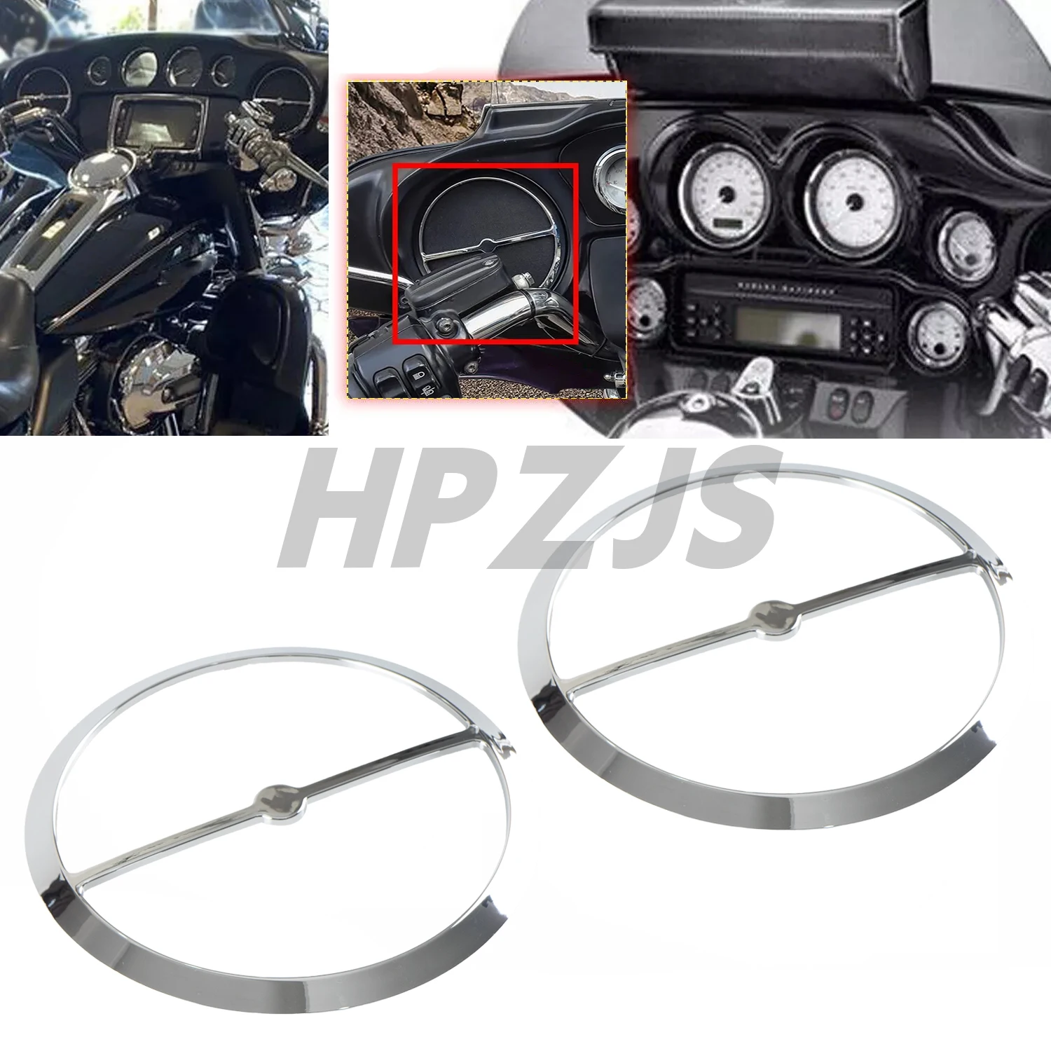 1 Pair Motorcycle Speaker Trim Ring Cover For Harley Electra Glide Street Glide Trike FLHX 2014-2023 ABS Plastic Chrome