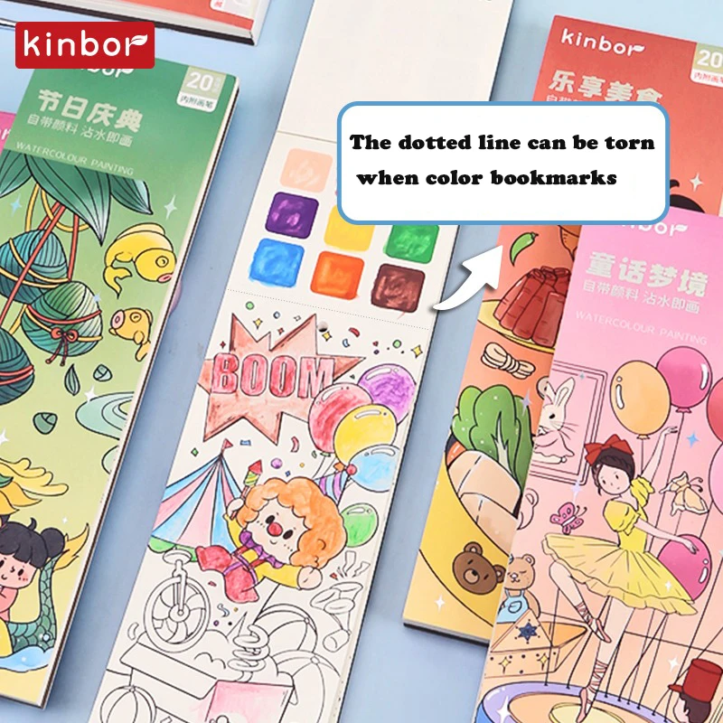 Kinbor Color Filling Set Book for Children\'s Coloring Book Graffiti Painting Carrying Pigment & Brush DIY Bookmark Art Supplies