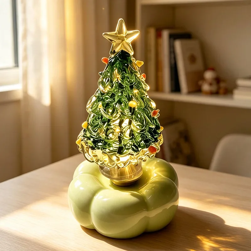 Rotating Glass Christmas Tree Ornament Handmade Unique Figures For Home Tabletop Decor Holiday Party Housewarming Gift Wholesale
