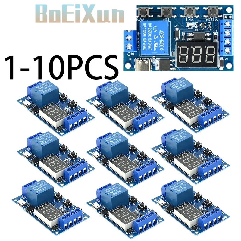 1-10PCS 1 Channel 5V Relay 6-30V Relay Module OFF/ON Switch Trigger Time Delay Circuit Timer Cycle 999 Minutes Adjustable XY-J02