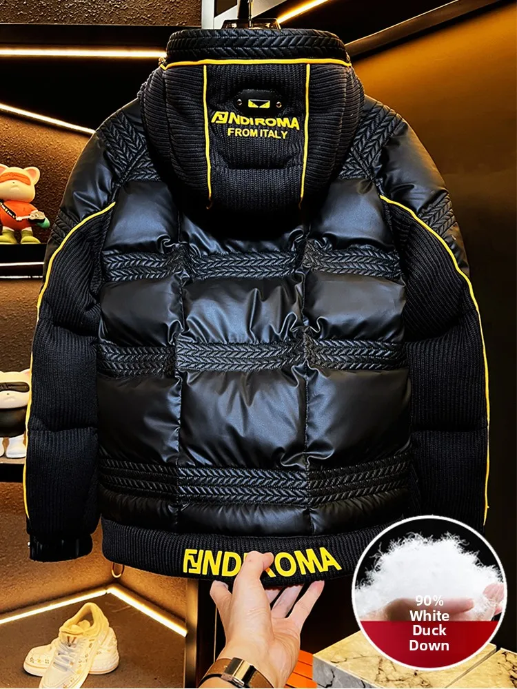 

Men's Patchwork Wheat Spike down Jaet Winter High-end Luxury Warm White Du down Hooded Coat Outdoor Ci Casual Wear