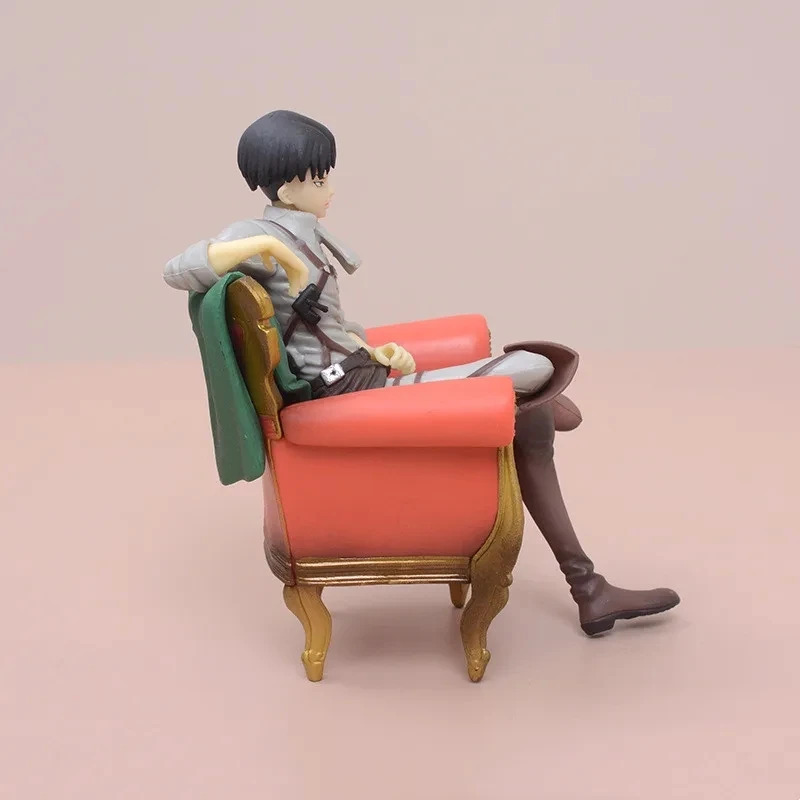 Figura de Anime Attack On Titan de 12cm, figura de acción de Levi Ackerman, modelo de silla genial, estatua de colección de Pvc, decoración, muñecos, regalos de juguete