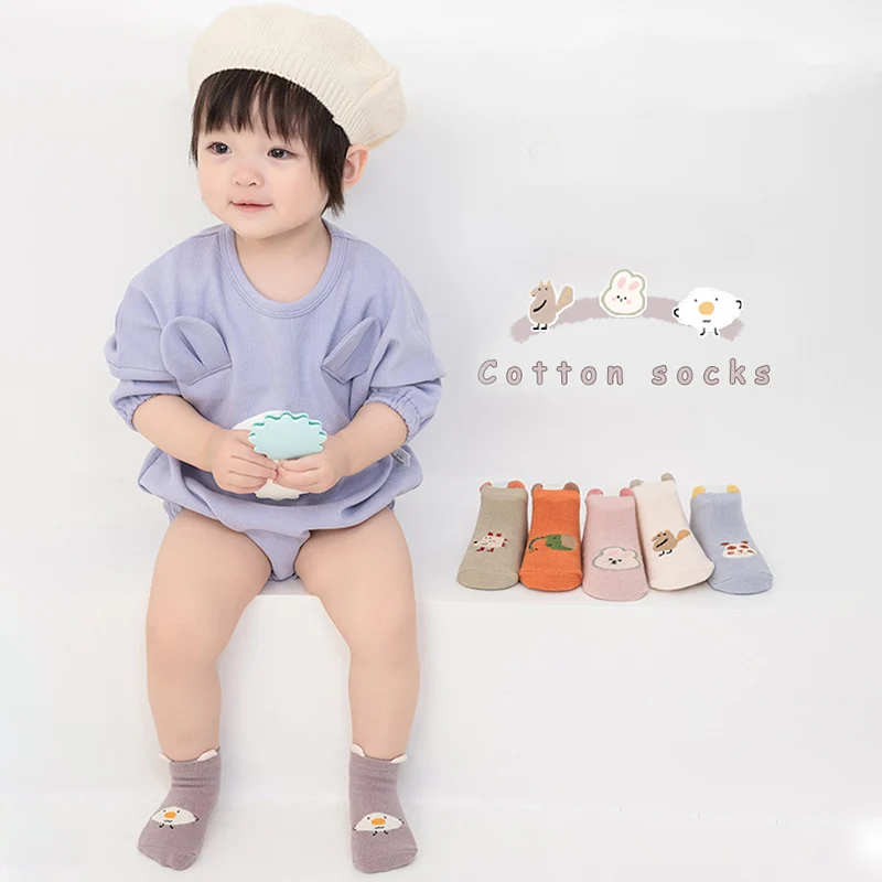 Cartoon Baby Short Socks Animals Print Toddler Anti-slip Floor Sock Infant Rubber Bottom Socks Soft Cotton Children Sokken Sox