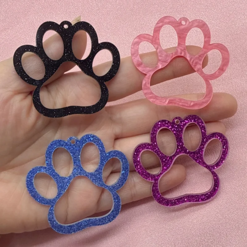 10pcs acrylic hollow glitter cat paw bear paw pendant DIY jewelry pendant accessory material