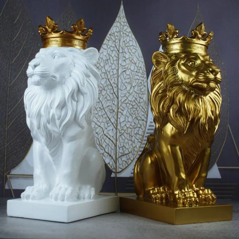 Lion Crafts Resin Statue Garden Home Model Crown Lion Sculpture Desktop Decoration Animal Statue Decorations