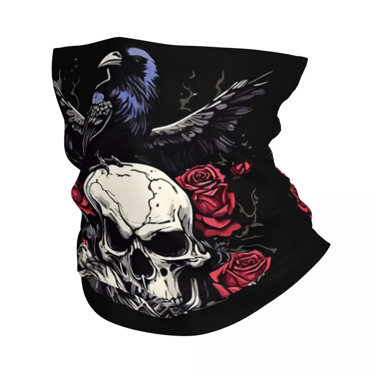 Skull And Raven With Flowers Bandana Neck White Scarf Multi-use Headwear Fishing Unisex Adult Winter