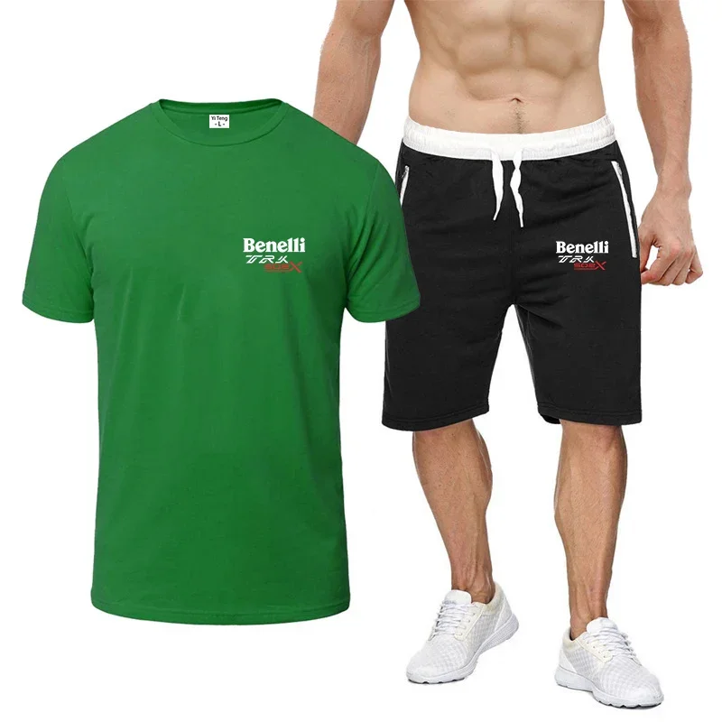 Benelli TRK 502X Print Men's Short Sleeve Summer Sport Breathable T Shirts Harajuku High Quality Cotton Shorts Suits Sportswear