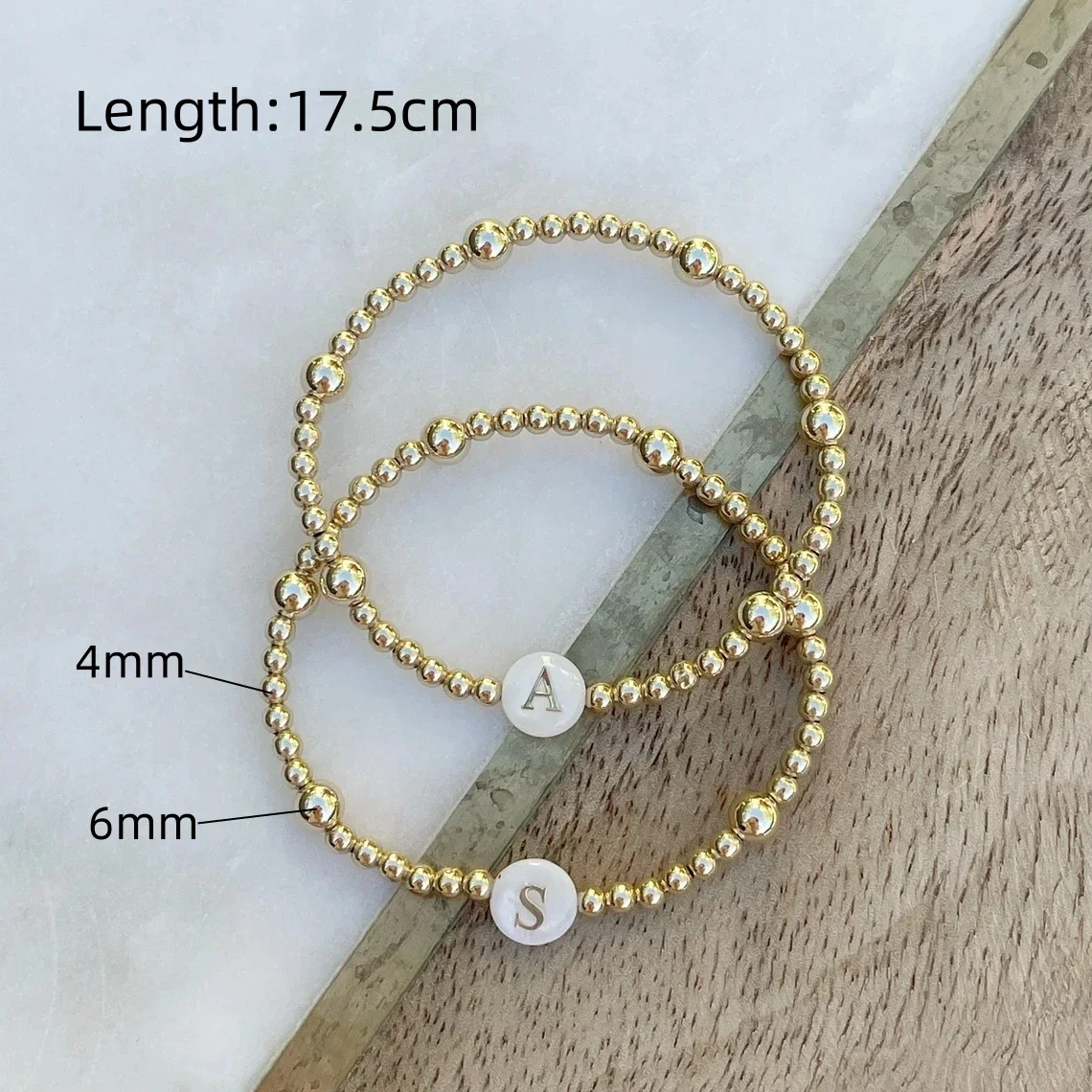 CCGOOD A-Z Initial Letter Bracelet for Women Trendy Gold Color Ball Beads Bracelets Jewelry Mother of Pearl Charm Pulseras