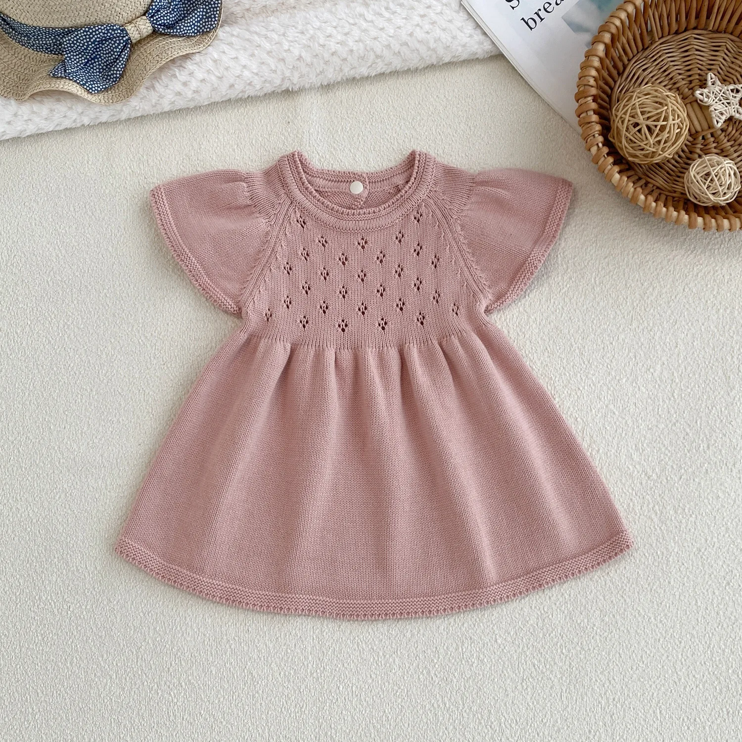 2026 Autumn New Girls Dress Ruffle Sleeve Girls Knit Dresses A Line Kids Girls Party Dress