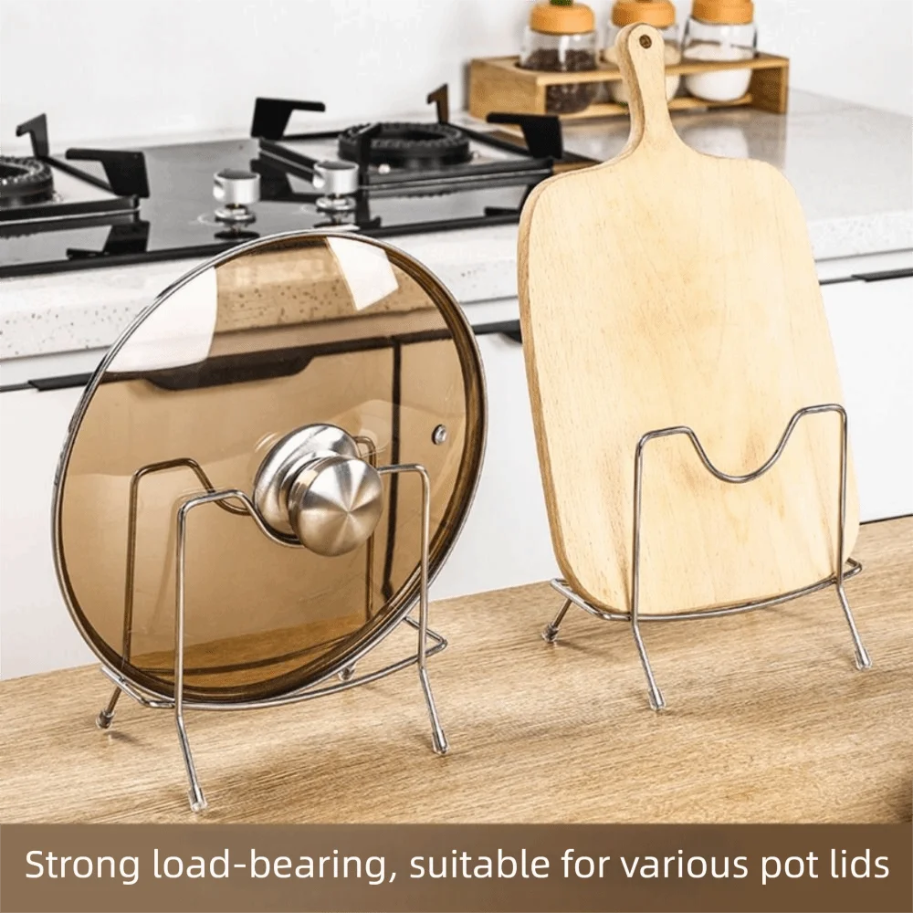 

Durable Stainless Steel Cutting Board Holder Rustproof Thickening Pot Lid Stand Space Saving Chopping Board Organizer