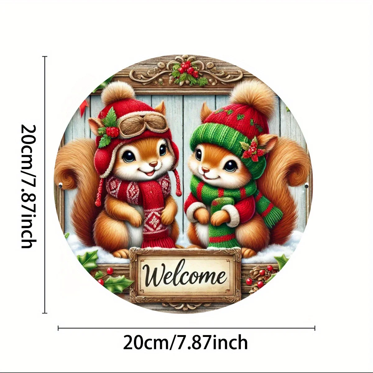 Charming Christmas Squirrel Welcome Sign - 8x8