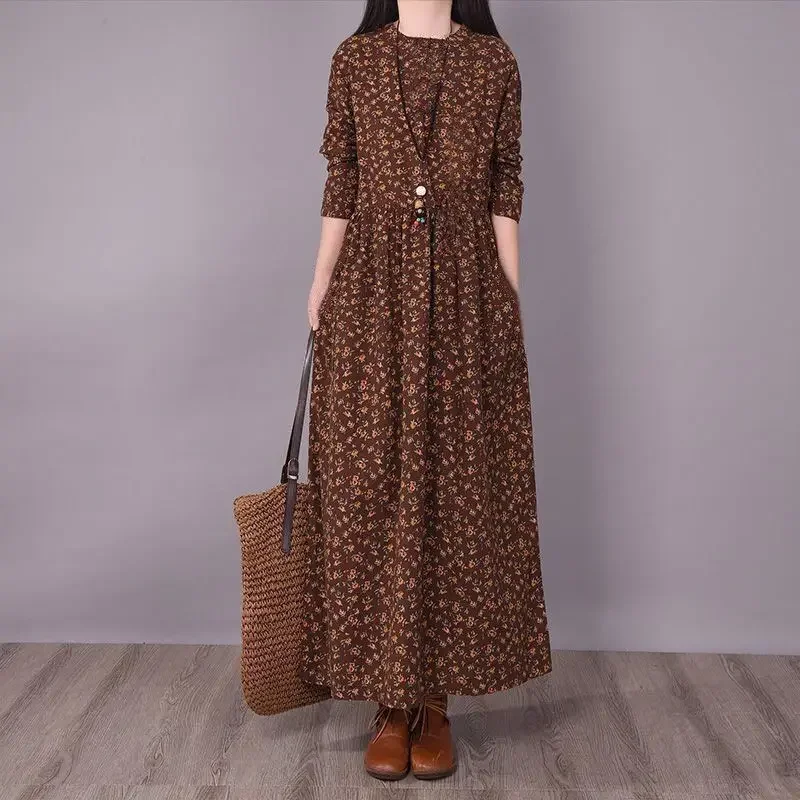 

Vintage Floral Dress Women's Autumn Loose Expandable Woman Dress Vestido De Mujer Femme Robe