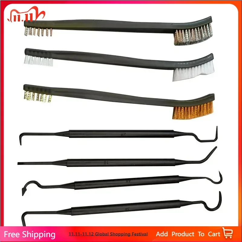 

Double-end Steel Wire Brush & Nylon Pick Set Universal Hunting Gun Cleaning Kit Car Detailing Cleaning Tools