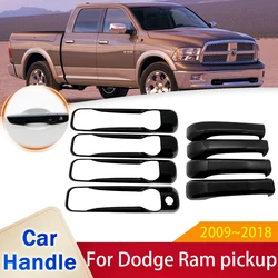 for Dodge Ram Pickup 1500 2500 3500 4000 2009~2018 Gloss Black Smart Door Handle Cover Stickers Trim Car Decorate Accessories