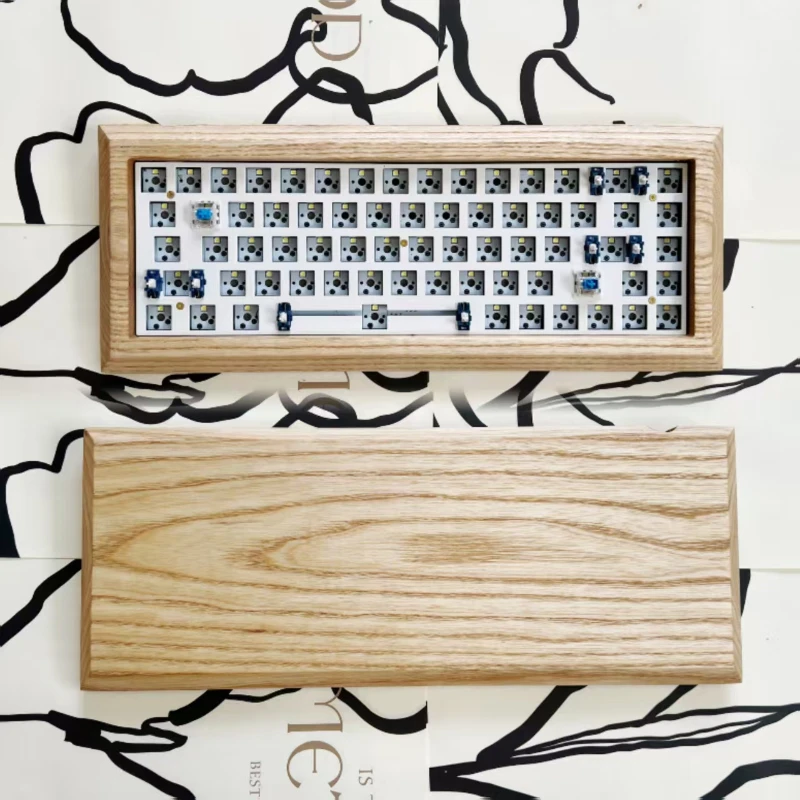 

TactileHub 68key Mechanical Keyboards Kit Custom 60% Layout Ash Wood Case Hot Swap 3Mode Bluetooth 2.4G Wireless Type-cKeyboard