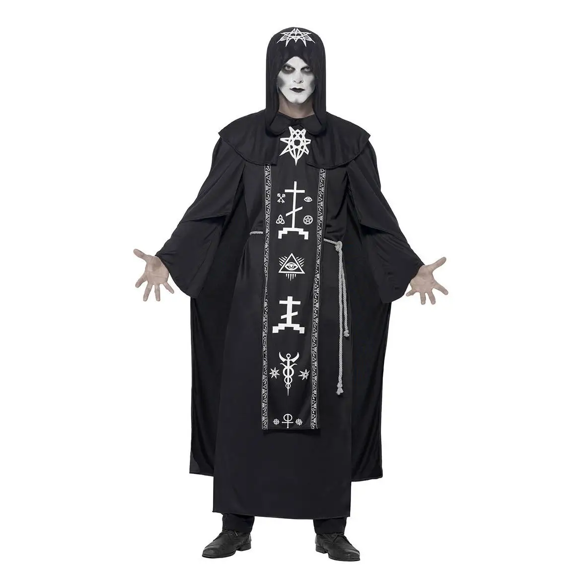 Costume da mago k da uomo nuovo Misterioso abito magico loween Mago medievale Mantello con cappuccio plus Size Abbigliamento per spettacoli teatrali